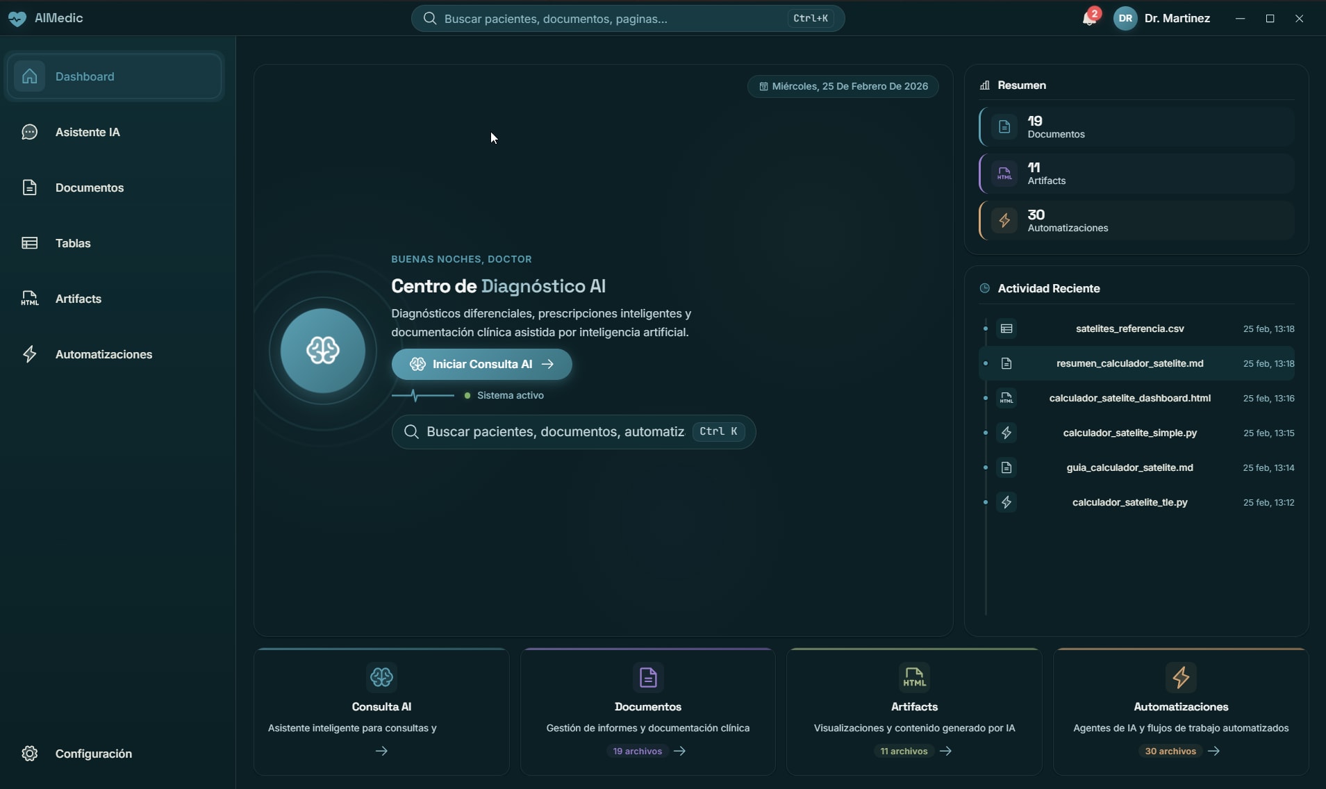 AIMEDIC Centro de Diagnóstico AI - Dashboard principal con inteligencia artificial médica